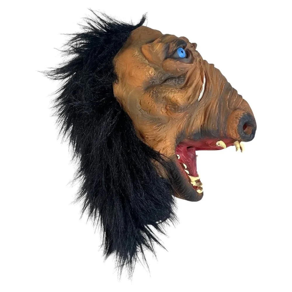 Adult Ugly Hairy Monster Mask With Blue Eyes Sharp Teeth Halloween Costume Party